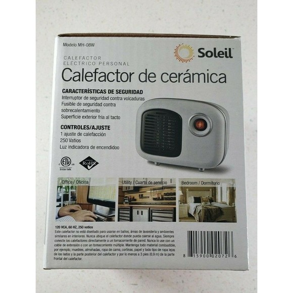 Soleil Personal Ceramic Mini Heater 250W Indoor White Desktop Model MH-08W NEW - Picture 4 of 7